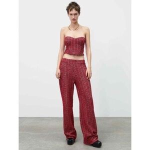 Textured Tweed Strapless Corset Top + Matching Pants Set (Size S) Matching Set